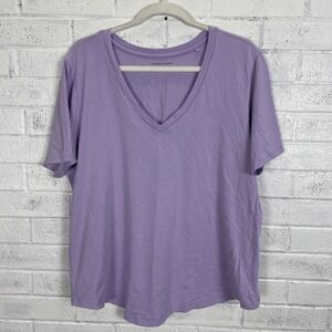 Universal Standard Oversized V-Neck T-Shirt Short Sleeve Womens S Purple Stretch